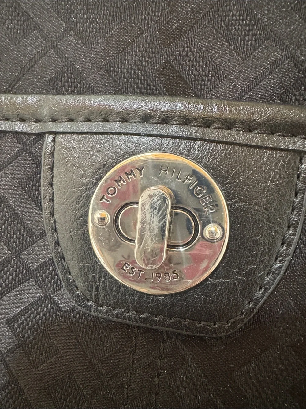 Tommy Hilfiger Black Logo Jacquard Crossbody Bag Turn Lock Adjustable Strap